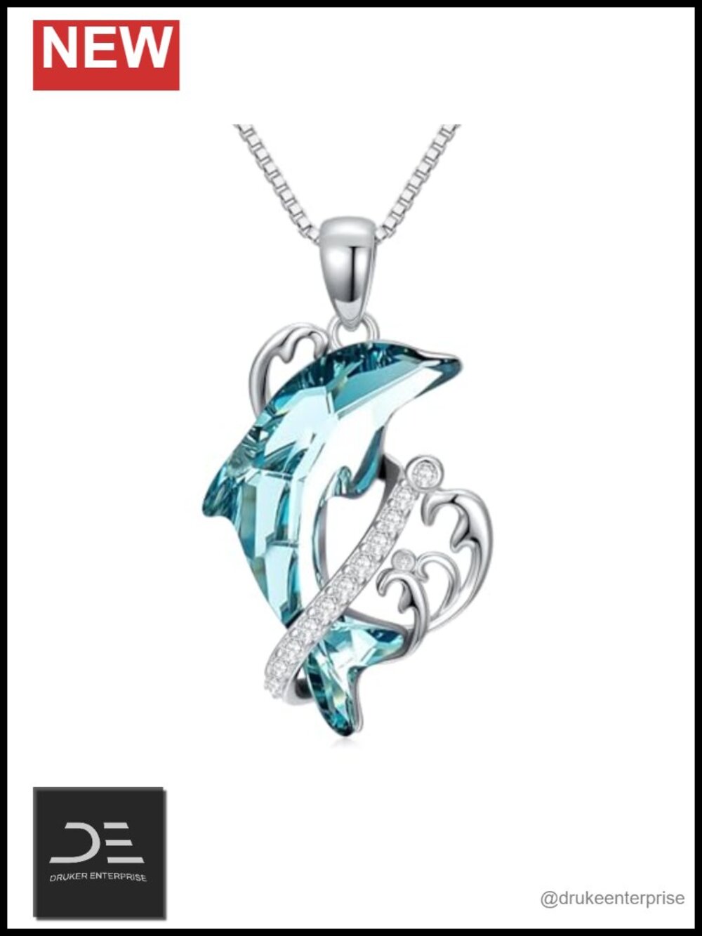 Sterling Silver Dolphin Crystal Pendant Necklace Ocean Jewelry Gift for Women
